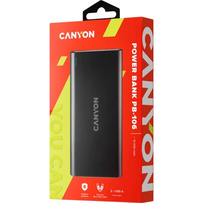 Портативна батарея Canyon PB-106 10000mAh Input 5V/2A, Output 5V/2.1A(Max) (CNE-CPB1006B) [CNE-CPB1006B-B] — фото 5