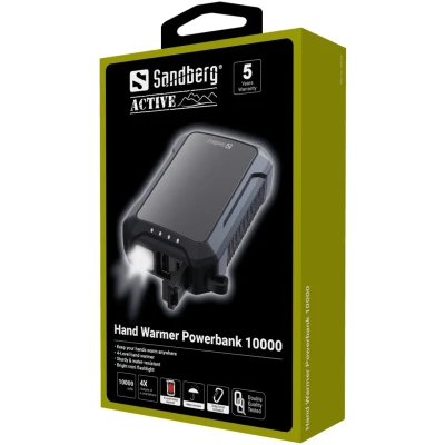 Портативная батарея Sandberg 10000mAh, Hand Warmer, flashlight 1W, USB-C/USB-A 2A/5V (420-65) [420-65-B] — фото 3