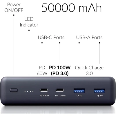 Портативная батарея Voltero 50000mAh S50 PD/100W QC/3.0/18W USB-C*2, USB-A*2 — фото 2