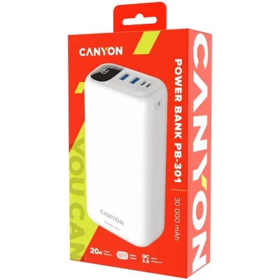 Портативна батарея Canyon PB-301 30000mAh PD/20W, QC/3.0 (CNE-CPB301W) [CNE-CPB301W-B] — фото 4