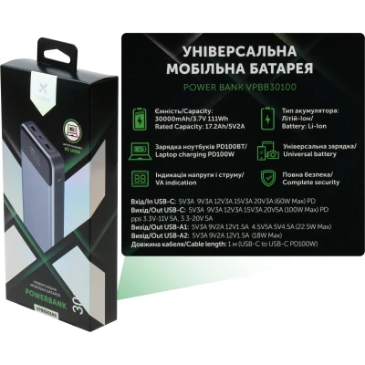 Портативная батарея Vinga 30000 mAh 100W Display VA Grey (Li-Ion) (VPBB30100) [VPBB30100-B] — фото 8