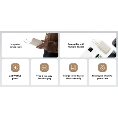Портативная батарея Xiaomi 10000mAh 22.5W, Integrated Cable, beige (BHR9072GL) [BHR9072GL-B] — фото 7