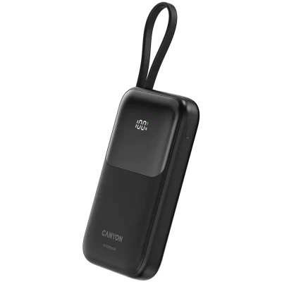 Портативна батарея Canyon 10000mAh OnPower 101 PD/22.5W built-in cable Black — фото 2