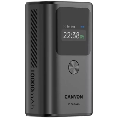 Портативна батарея Canyon 10000mAh OnPower 130 TFT PD/30W Dark Grey — фото 2