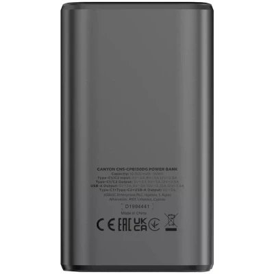 Портативна батарея Canyon 10000mAh OnPower 130 TFT PD/30W Dark Grey (CNS-CPB130DG) [CNS-CPB130DG-B] — фото 3