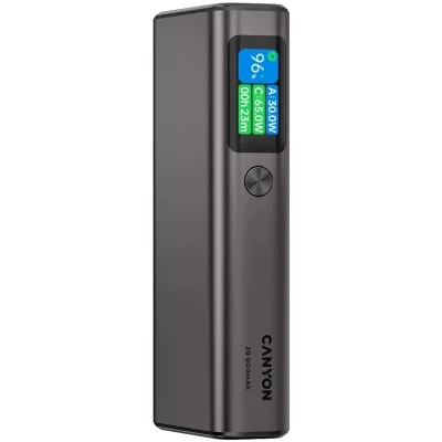 Портативна батарея Canyon 20000mAh OnPower 230 TFT PD/130W Dark Grey — фото 2
