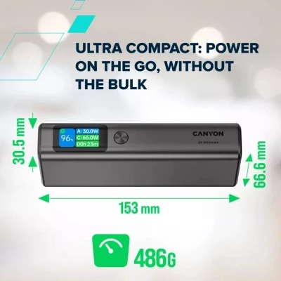 Портативная батарея Canyon 20000mAh OnPower 230 TFT PD/130W Dark Grey (CNS-CPB230DG) [CNS-CPB230DG-B] — фото 8