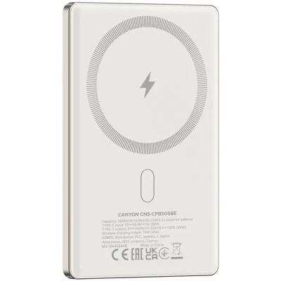 Портативна батарея Canyon 5000mAh OnPower 505 slim Magsafe PD/20W Beige (CNS-CPB505BE) [CNS-CPB505BE-B] — фото 4