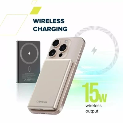 Портативна батарея Canyon 5000mAh OnPower 505 slim Magsafe PD/20W Beige (CNS-CPB505BE) [CNS-CPB505BE-B] — фото 7