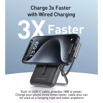 Портативная батарея Choetech Magnetic Wireless 10000mAh 20W, PD, Qi-15W, USB-C In/Out, build-in cabel, Black (B735-CCBK) [B735-CCBK-B] — фото 5