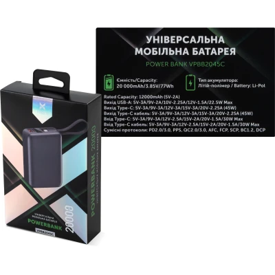Портативна батарея Vinga 20000 mAh 45W Display Cable (VPBB2045C) [VPBB2045C-B] — фото 9