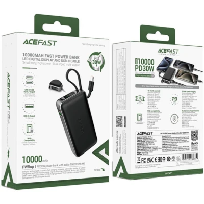 Портативна батарея Acefast 10000mAh 30W PD, USB-C witch cable, USB-A, Li-Pol, M7 Black (6974316283379) [6974316283379-B] — фото 4