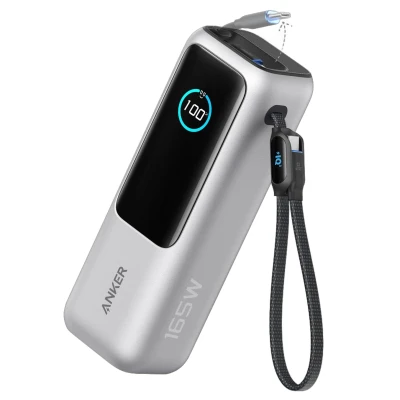 Портативная батарея Anker 25000mAh, 165W, PD/3/0, QC/3/0, Built-In Double USB-C Cables, silver