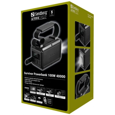 Портативна батарея Sandberg 40000mAh Survivor 100W, IPX4 Water resist, LED Torch, Pass-Through Charging (421-14) [421-14-B] — фото 3