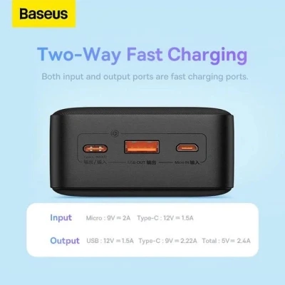 Портативна батарея Baseus Airpow 30000mAh 20W PD/3.0, QC/3.0, black (PPQD090101) [PPQD090101-B] — фото 3