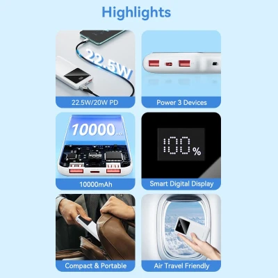 Портативна батарея Vention 10000 mAh 22.5W Black LED Display Type (FHKB0) [FHKB0-B] — фото 3