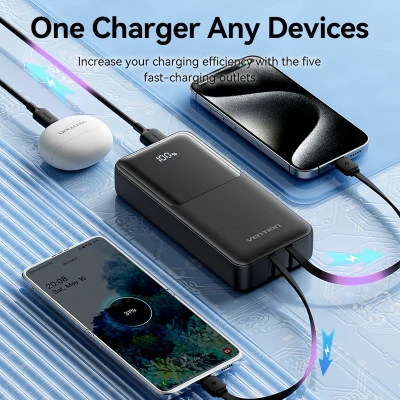 Портативная батарея Vention 20000 mAh 22.5W with Built-in USB-C and Lightning Cables (FHPB0) [FHPB0-B] — фото 7