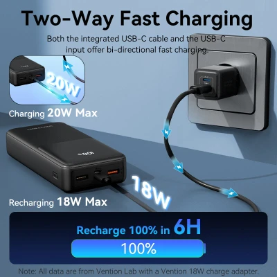 Портативная батарея Vention 20000 mAh 22.5W with Built-in USB-C and Lightning Cables (FHPB0) [FHPB0-B] — фото 10