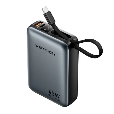 Портативна батарея Vention 20000 mAh 45W Mini with Built-in USB-C Cable Gray