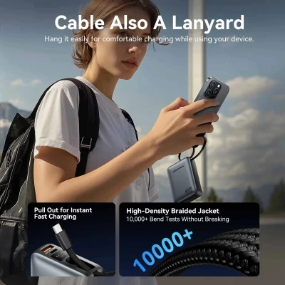 Портативная батарея Vention 20000 mAh 45W Mini with Built-in USB-C Cable Gray (FHGH0) [FHGH0-B] — фото 4