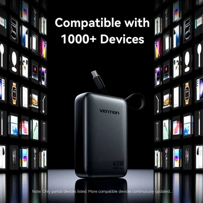 Портативная батарея Vention 20000 mAh 45W Mini with Built-in USB-C Cable Gray (FHGH0) [FHGH0-B] — фото 9