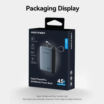Портативная батарея Vention 20000 mAh 45W Mini with Built-in USB-C Cable Gray (FHGH0) [FHGH0-B] — фото 10