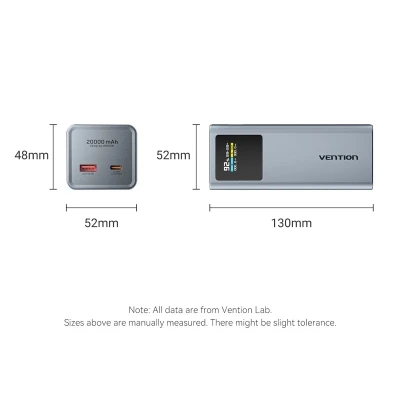 Портативна батарея Vention 20000 mAh 100W Gray TFT Display Type — фото 2