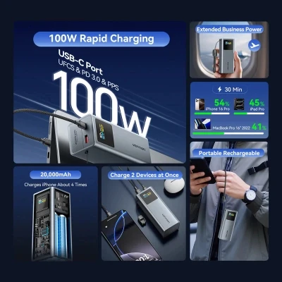 Портативная батарея Vention 20000 mAh 100W Gray TFT Display Type (FKCH0) [FKCH0-B] — фото 4