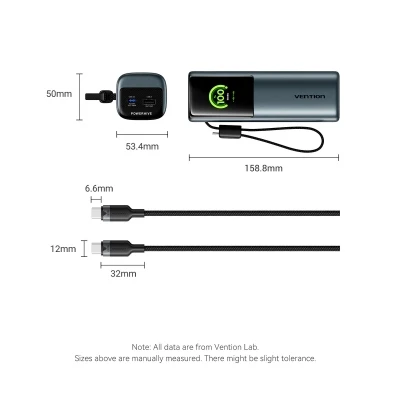 Портативна батарея Vention 20000 mAh 165W Gray TFT Display Type (FKFH0) [FKFH0-B] — фото 3