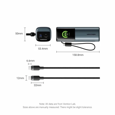 Портативна батарея Vention 27000 mAh 200W Gray TFT Display Type — фото 2