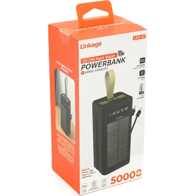 Портативная батарея Linkage 50000mAh, Solar, 22.5W, cables Туре-С+Lighting, Black (LKP-47) [LKP-47-B] — фото 5