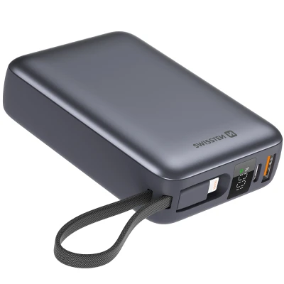 Портативна батарея SWISSTEN 20000mAh SPACE 22/5W PD QC w/built-in cables USB-C/LIGHTNING Silver