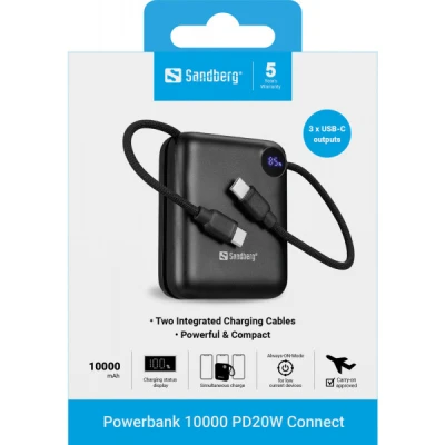 Портативна батарея Sandberg 10000mAh PD/3.1/20W, QC/3.0, USB-C In/Out, with 2 cables USB-C (421-26) [421-26-B] — фото 5