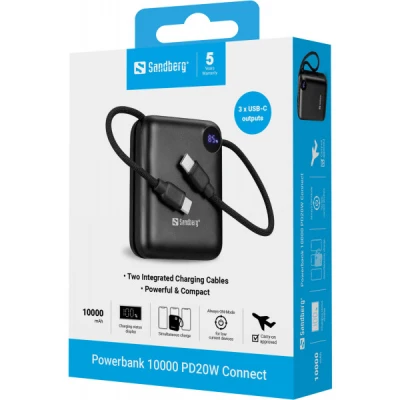 Портативна батарея Sandberg 10000mAh PD/3.1/20W, QC/3.0, USB-C In/Out, with 2 cables USB-C (421-26) [421-26-B] — фото 6