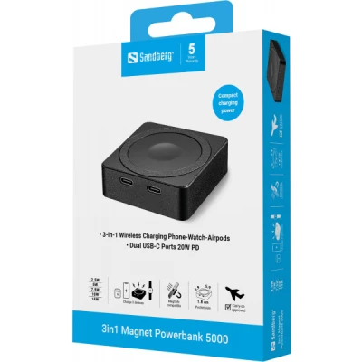 Портативна батарея Sandberg Magnetic Wireless 5000mAh 20W PD, QI-15W for Apple Watch/Airpods (421-28) [421-28-B] — фото 9