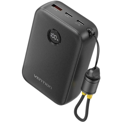 Портативна батарея Vention 20000mAh 22,5W Fast Charging, with built-in USB-C cable, Black