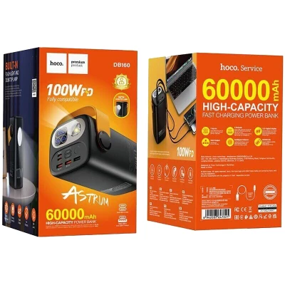 Портативная батарея HOCO 60000mAh Astrum PD/100W, QC/3.0, LED lamp, Black (DB160 / 714724) [DB160714724-B] — фото 5
