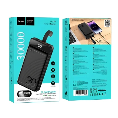 Портативная батарея HOCO 30000mAh Element PD/20W, QC/22.5W, LED Lamp, Black (J123B / 714735) [J123B714735-B] — фото 5