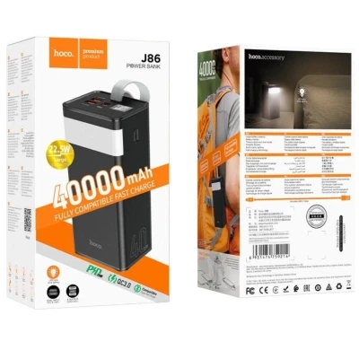 Портативная батарея HOCO 40000mAh Powermaster PD/20W, QC/22.5W, Lamp, Black (J86 / 714737) [J86714737-B] — фото 5