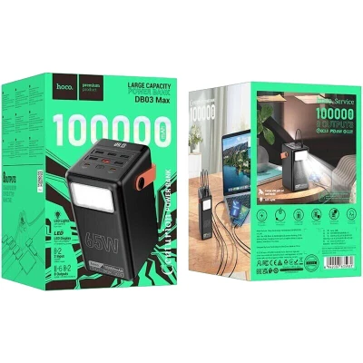 Портативна батарея HOCO 100000mAh Max Centurion PD/65W, QC, LED Lamp, Black (DB03 / 714722) [DB03714722-B] — фото 5