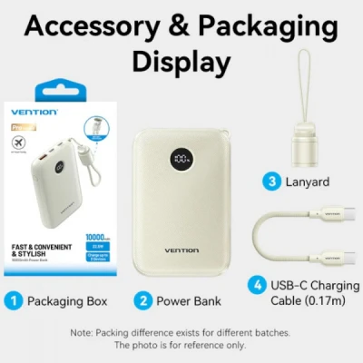 Портативна батарея Vention 10000mAh 22,5W Fast Charging, USB-A, 2xUSB-C Beige (FKAN0-C) [FKAN0-C-B] — фото 3