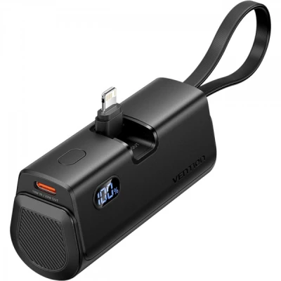 Портативная батарея Vention 4800mAh 22,5W PD, USB-C In/Out, LED display, with built-in Lightning cable Black