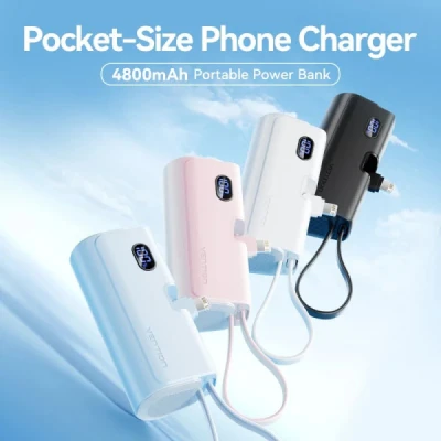 Портативна батарея Vention 4800mAh 22,5W PD, USB-C In/Out, LED display, with built-in Lightning cable Black — фото 2
