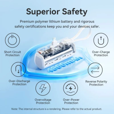 Портативна батарея Vention 4800mAh 22,5W PD, USB-C In/Out, LED display, with built-in Lightning cable Black (FHRB0) [FHRB0-B] — фото 7