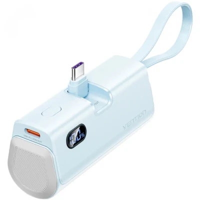 Портативна батарея Vention 4800mAh 22,5W PD, USB-C In/Out, LED display, with built-in USB-C cable Blue
