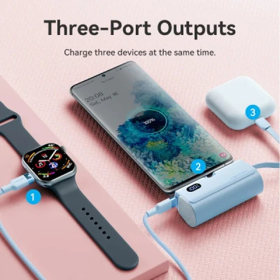 Портативна батарея Vention 4800mAh 22,5W PD, USB-C In/Out, LED display, with built-in USB-C cable White (FHQW0) [FHQW0-B] — фото 7