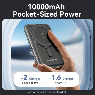 Портативная батарея Vention Magnetic Wireless 10000mAh 20W PD USB-C In/Out, QI-15W Black (FHNB0) [FHNB0-B] — фото 5
