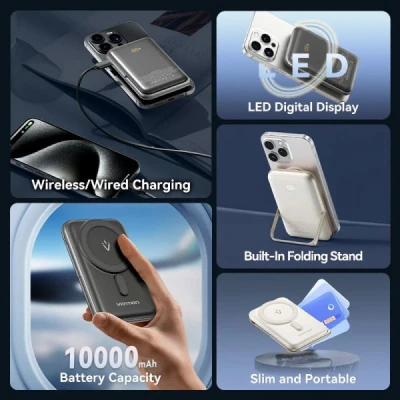 Портативна батарея Vention Magnetic Wireless 10000mAh 20W PD USB-C In/Out, QI-15W White (FHNW0) [FHNW0-B] — фото 4