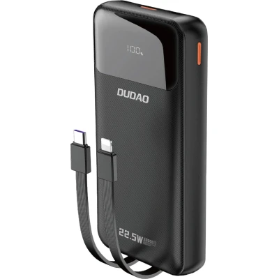 Портативна батарея Dudao K15Pro 20000mAh PD/22.5W, QC, with built-in cables, Black