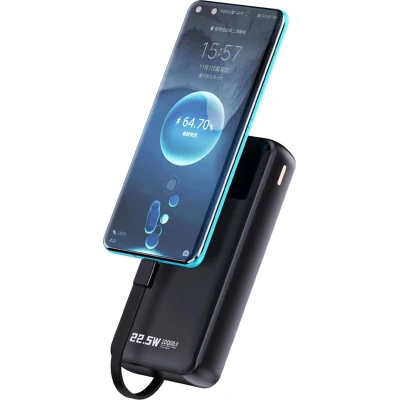 Портативна батарея Dudao K15Pro 20000mAh PD/22.5W, QC, with built-in cables, Black (6977196682430) [6977196682430-B] — фото 4